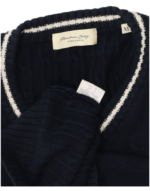 Christian Berg Stockholm muški džemper s V-izrezom XL tamnoplavi pamuk