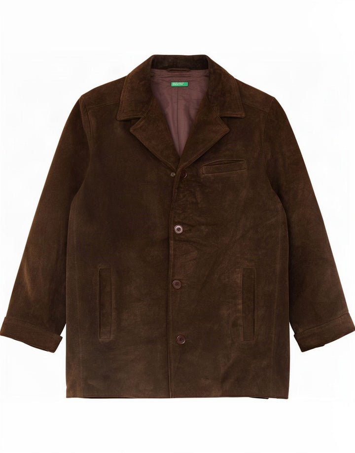 Benetton Mens Suede Jacket UK 38 Medium Khaki Leather