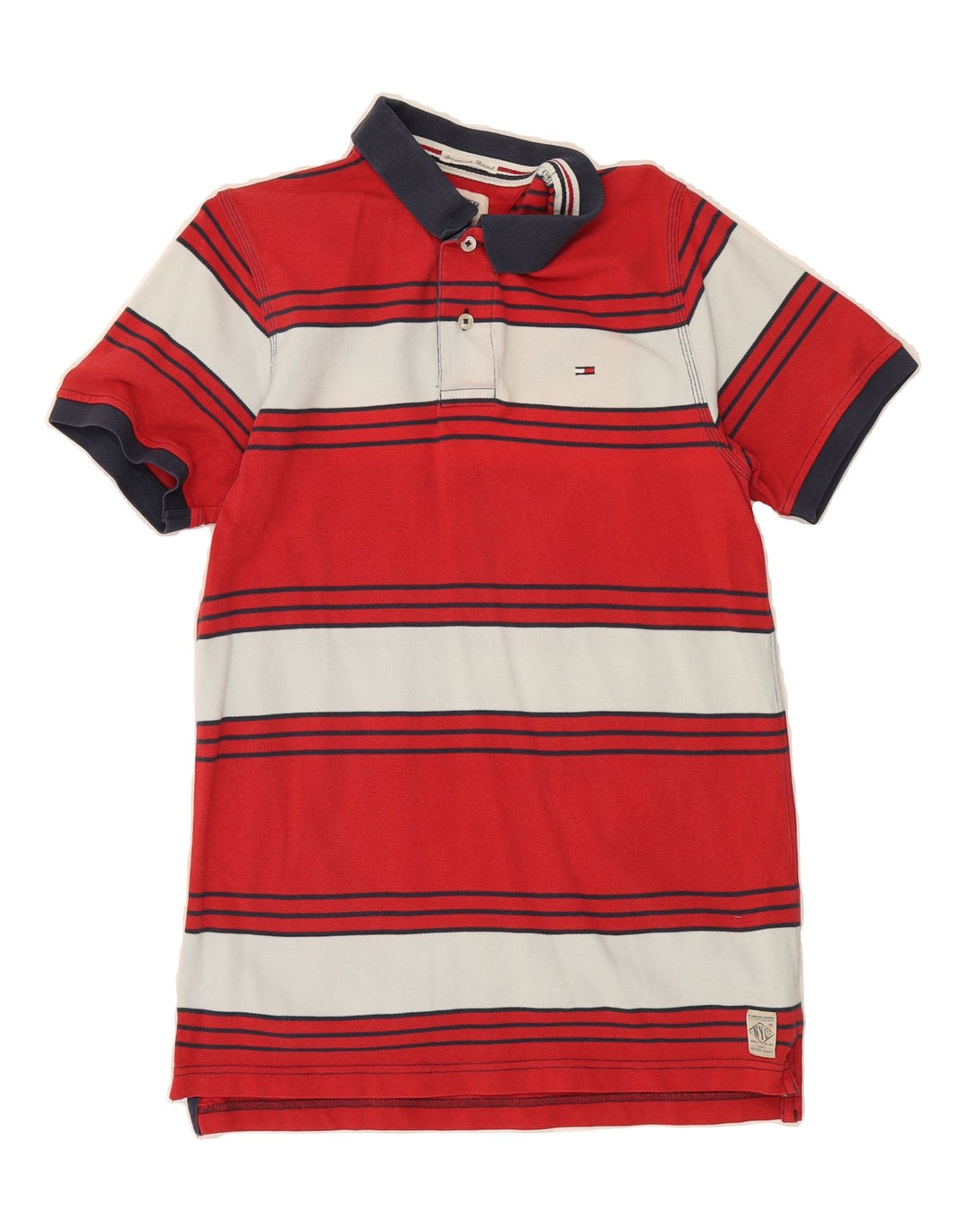 TOMMY HILFIGER Mens Polo Shirt Medium Red Striped Cotton Vintage Tommy Hilfiger and Second-Hand Tommy Hilfiger from Messina Hembry 