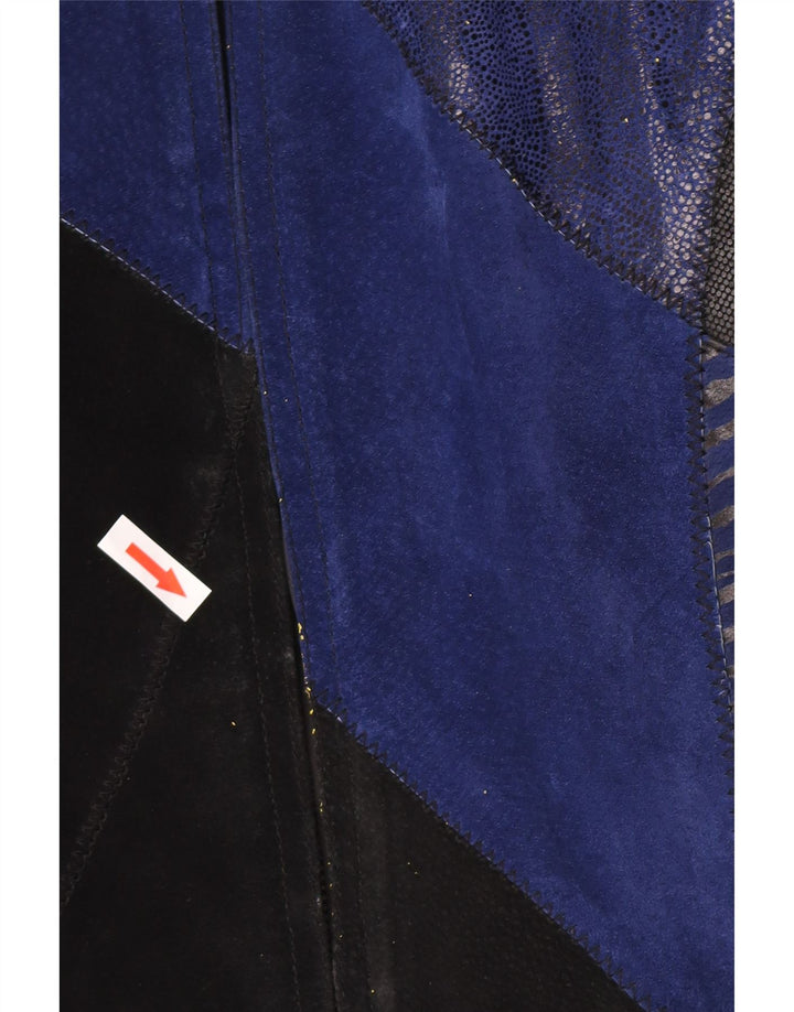 Vintage ženski gornji kaput od brušene kože UK 12 srednje plava koža u blokovima boja