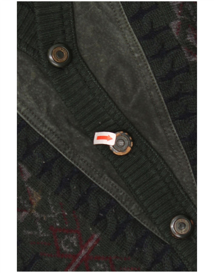 MALAGRIDA Muški kardigan džemper srednje zelene geometrijske djevičanske vune