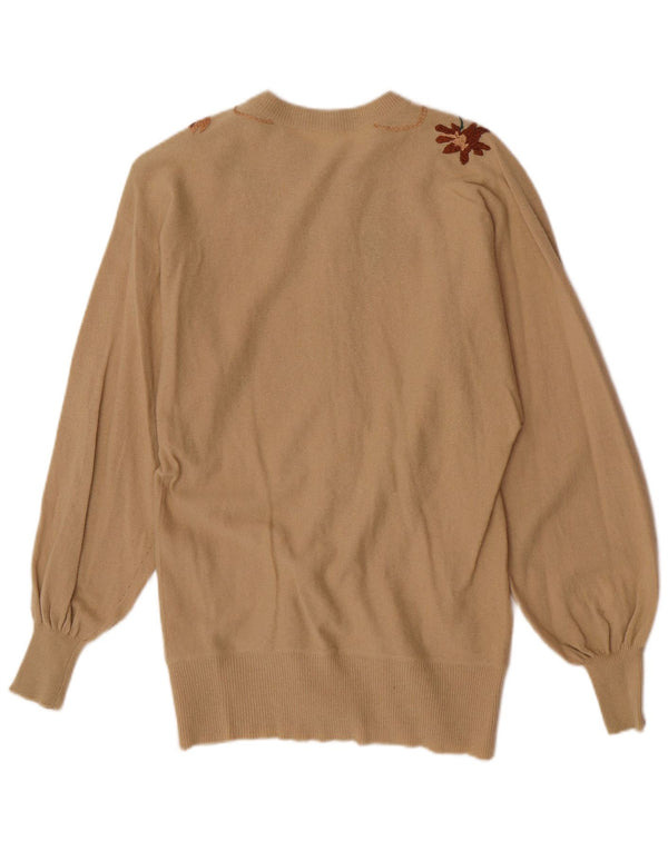 Vintage ženski kardigan džemper UK 10 Small Beige Floral