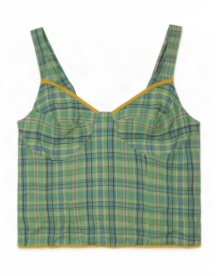 Vintage ženski Cami Top IT 44 Srednje zeleni karirani acetat