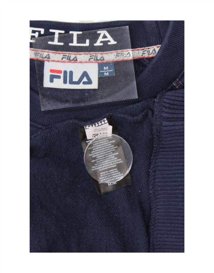 FILA Mens Graphic Sweatshirt Jumper Medium Navy Blue Cotton Vintage Fila and Second-Hand Fila from Messina Hembry 