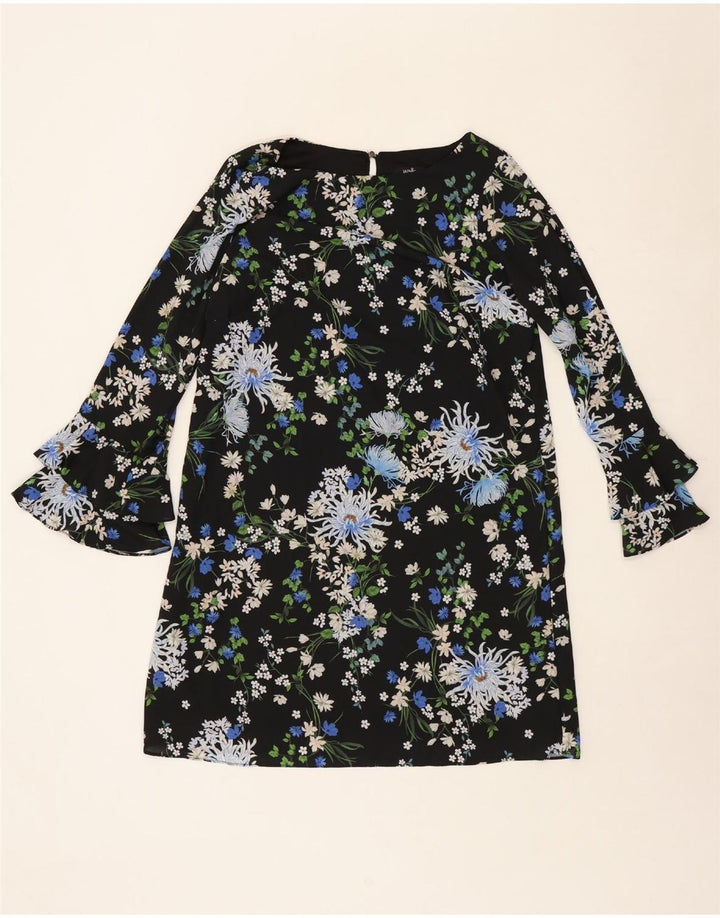 WALLIS Womens Long Sleeve Shift Dress UK 14 Large Black Floral Polyester Vintage Wallis and Second-Hand Wallis from Messina Hembry 