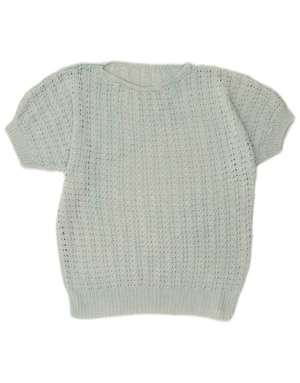 Vintage ženski džemper kratkih rukava s brodskim izrezom UK 12 srednje tirkizne boje