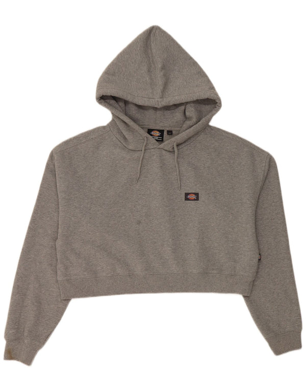 Dickies Womens Crop Hoodie Jumper UK 16 Large Grey Flecked Cotton