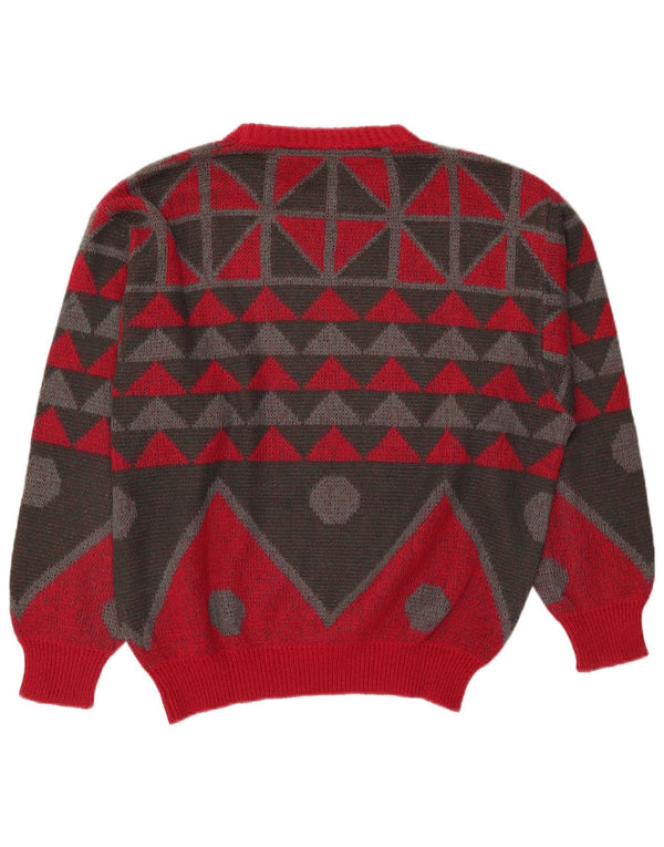 VINTAGE muški pulover s okruglim izrezom slobodnog kroja IT 46 mali crveni geometrijski