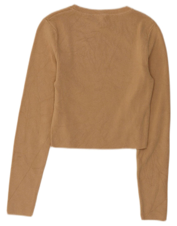 Zara Womens Crop Boat Neck Jumper Sweater UK 12 Medium Beige Viscose