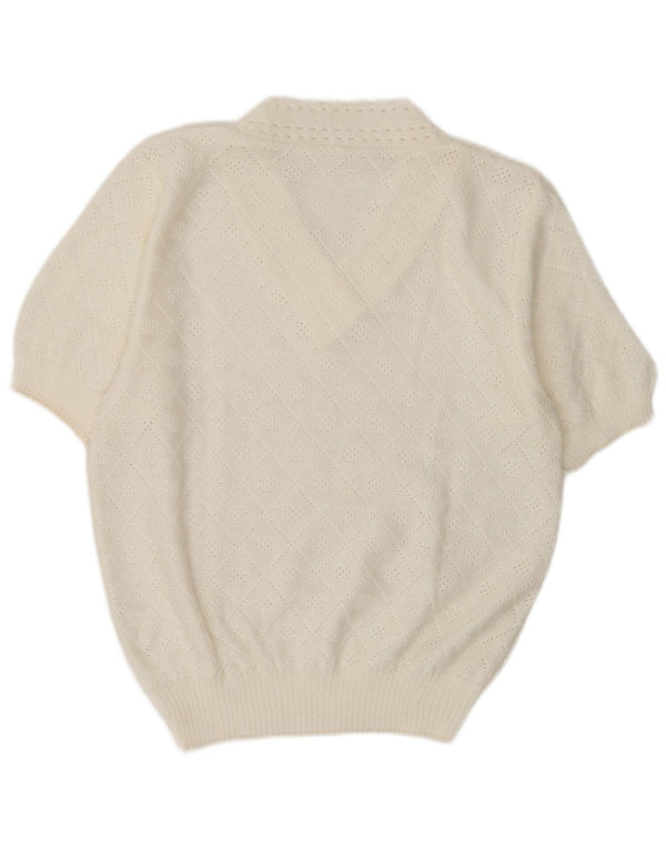 Vintage ženski džemper kratkih rukava s V-izrezom UK 14 srednje bijele boje