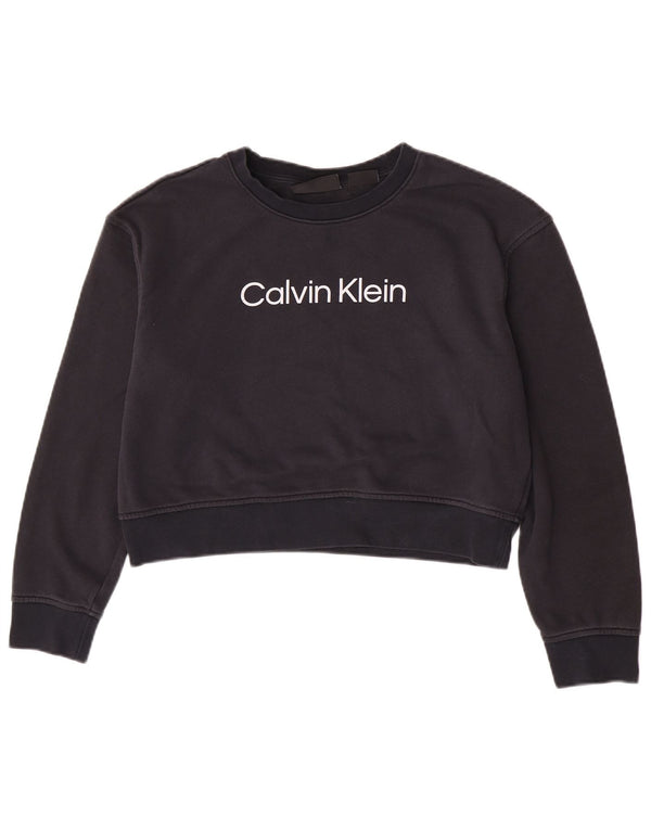 Calvin Klein Ženski kratki džemper s grafičkim kratkim rukavima UK 14 srednje tamnoplava