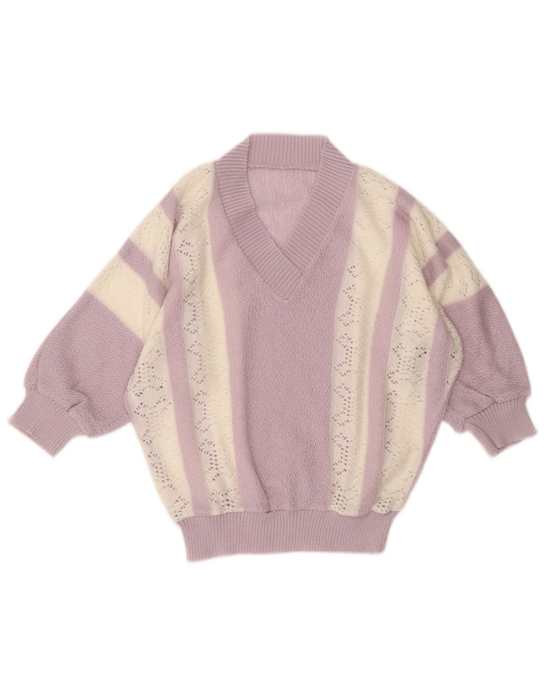 Vintage ženski kratki džemper s V-izrezom UK 10 malih ljubičastih pruga