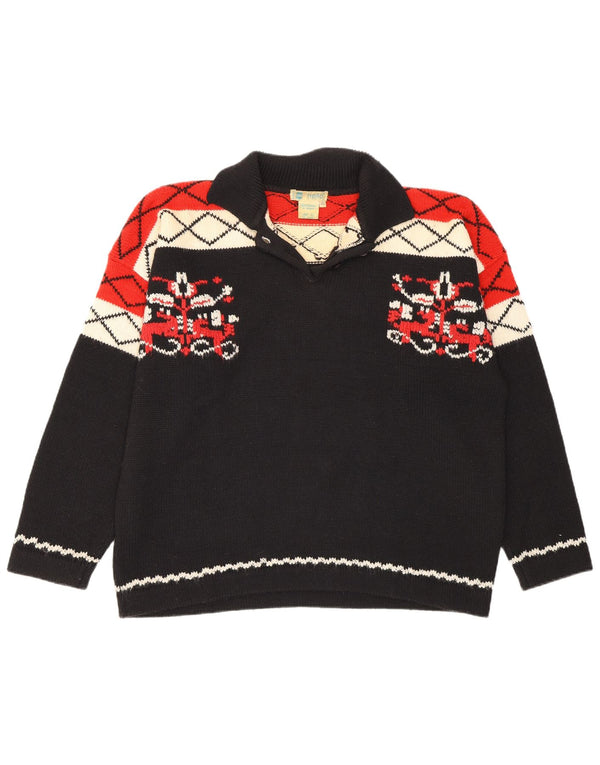 Vintage ženski džemper s polo ovratnikom IT 40 mali crni geometrijski