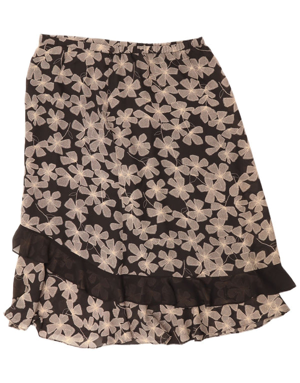 Vintage ženska ravna suknja UK 22 3XL W40 crni cvjetni poliester