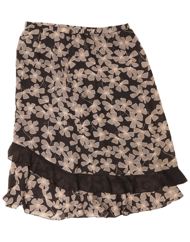 Vintage ženska ravna suknja UK 22 3XL W40 crni cvjetni poliester