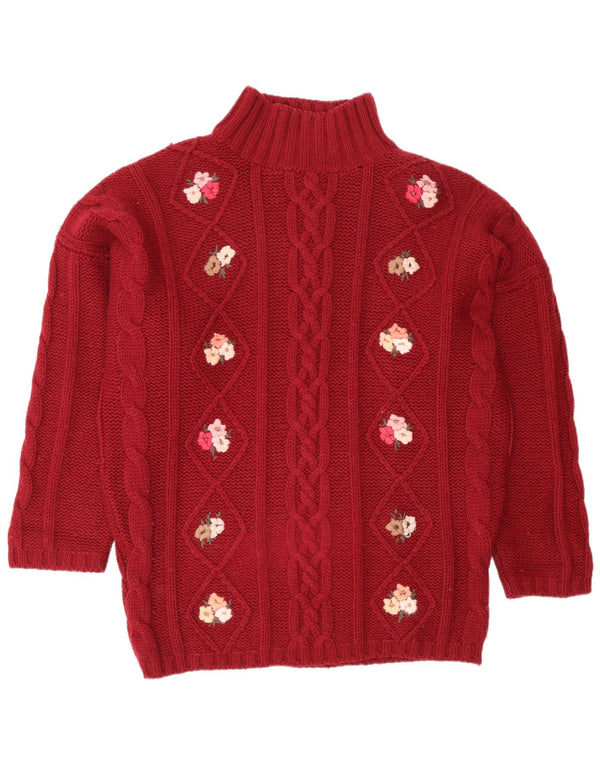 Vintage ženski džemper s kornjačičastim ovratnikom UK 18 XL crveni cvjetni