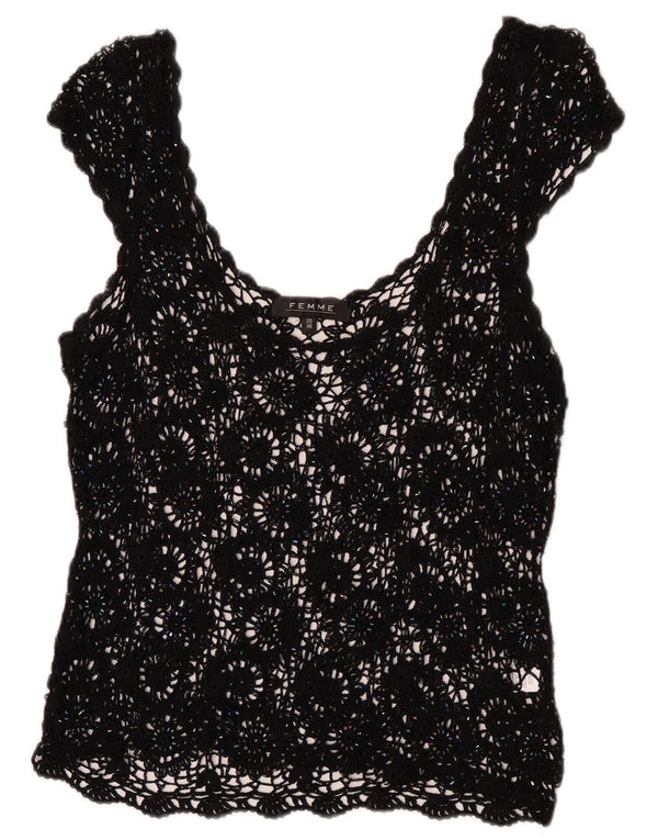 Femme heklana prozirna majica bez rukava UK 20 2XL crna viskoza