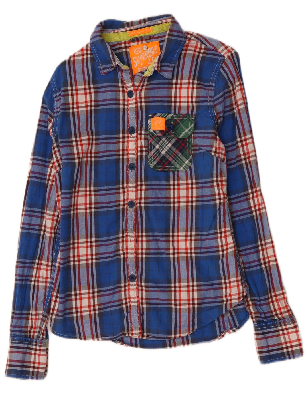 SUPERDRY ženska flanelska košulja UK 12 Srednje plavi karirani pamuk