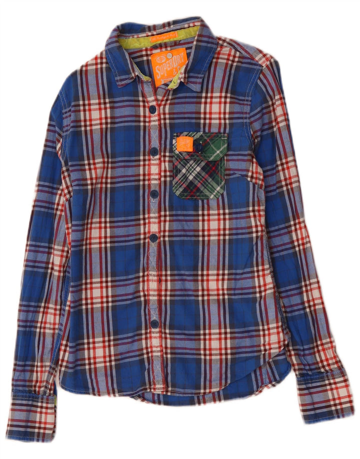 SUPERDRY ženska flanelska košulja UK 12 Srednje plavi karirani pamuk