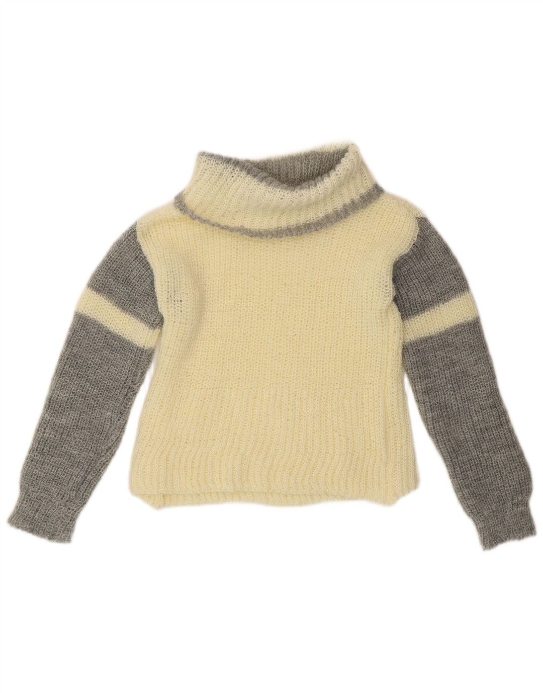 VINTAGE ženski džemper s rol izrezom UK 10 Small Off White Colourblock