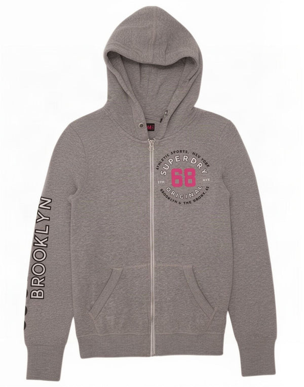 Superdry ženski Brooklyn pulover s kapuljačom s patentnim zatvaračem UK 6 XS sivi pamuk