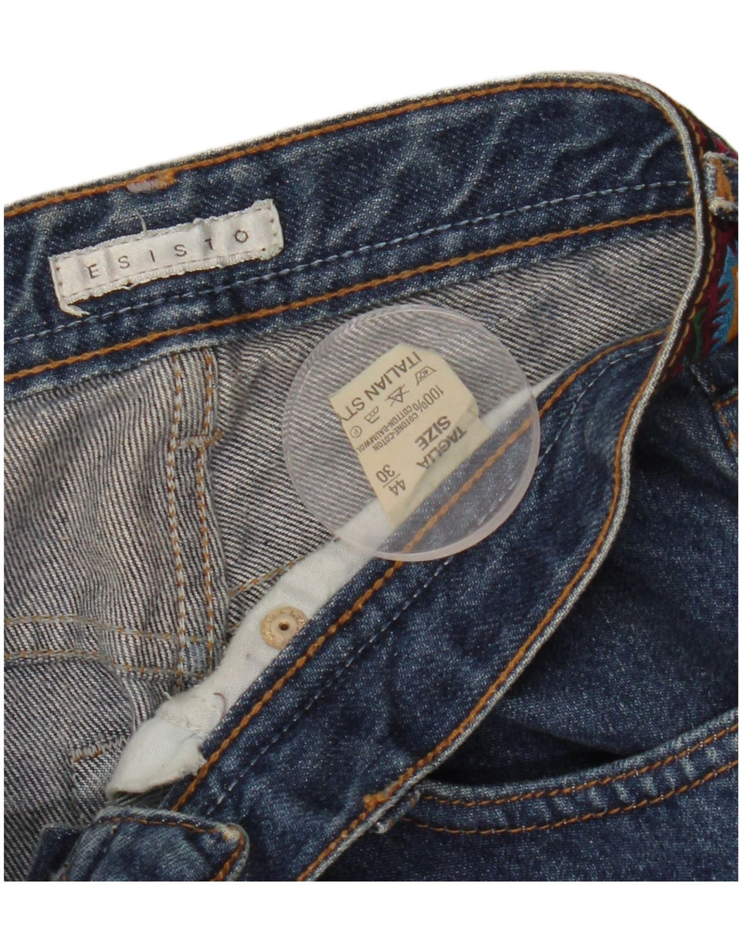 ESISTO Ženske Bootcut traperice IT 44 srednje W30 L34 plavi geometrijski pamuk