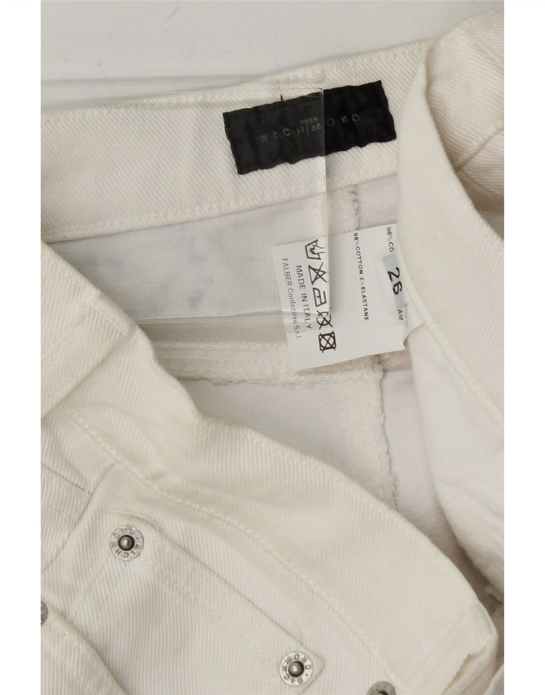 RICHMOND Womens Bootcut Jeans W26 L34 White Colourblock Cotton Vintage Richmond and Second-Hand Richmond from Messina Hembry 