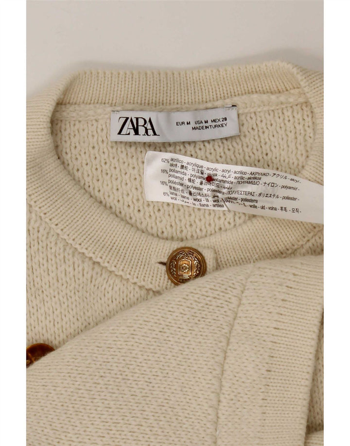 Zara ženski kardigan pulover UK 12 srednje bijele akrilne boje