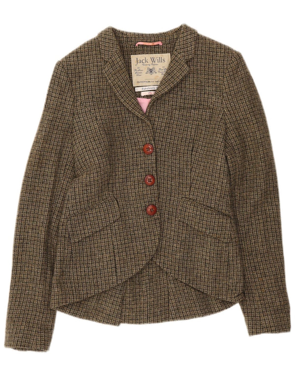 Jack Wills Ženska jakna sako s 3 gumba UK 10 Mala kaki vuna u obliku ptičje zube