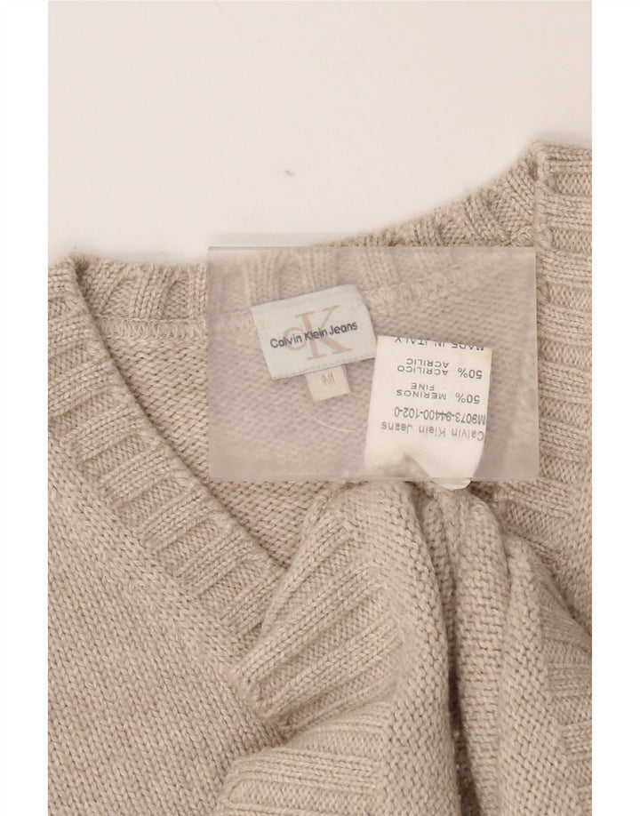 Calvin Klein muški džemper s V-izrezom, srednje bež merino vuna
