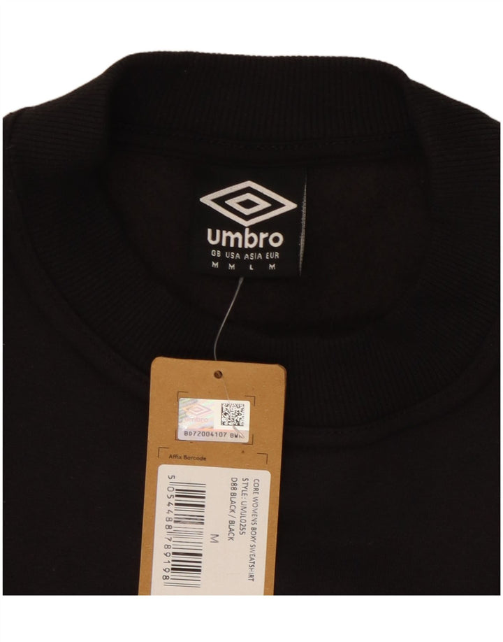 UMBRO Womens Crop Sweatshirt Jumper UK 14 Medium Black Cotton