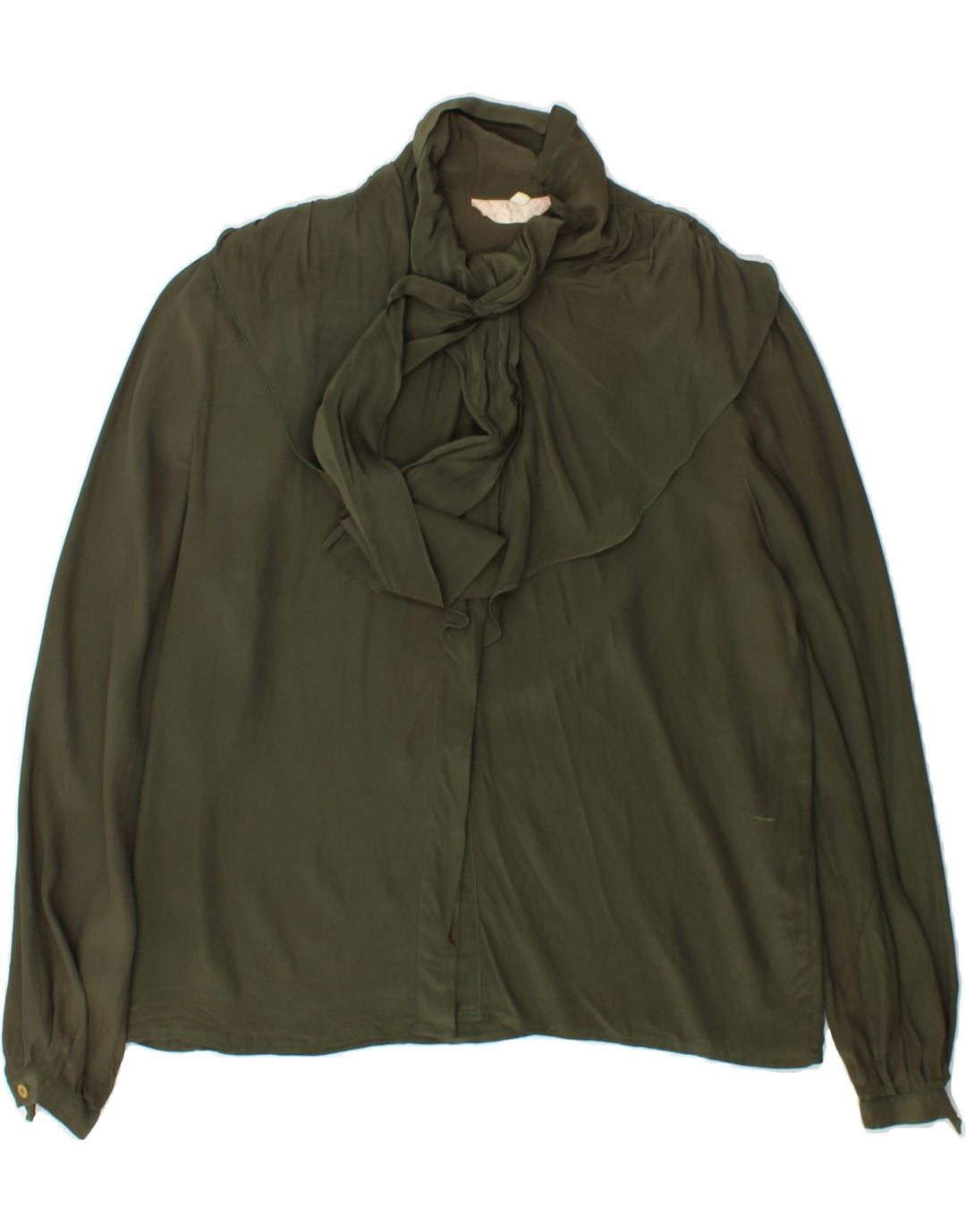 VINTAGE Womens Front Tie Shirt Blouse IT 42 Medium Khaki Vintage Vintage and Second-Hand Vintage from Messina Hembry 