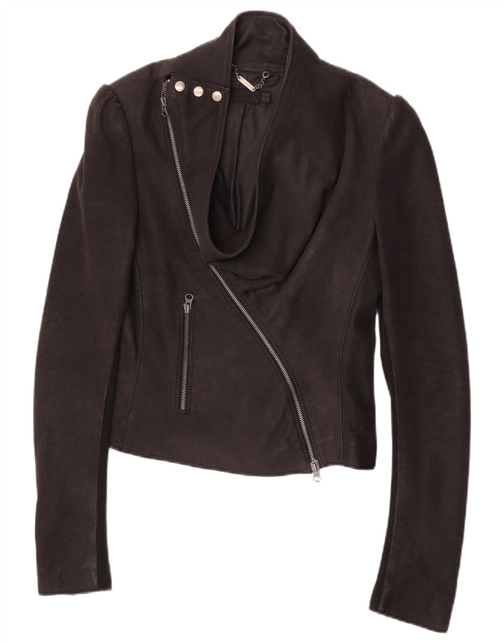 All Saints ženska kožna trkačka jakna UK 12 srednje crna koža