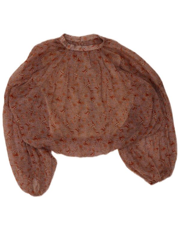 Zara ženska kratka bluza dugih rukava UK 10 Small Brown Paisley