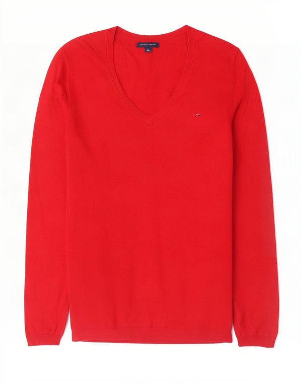 Tommy Hilfiger Ženski džemper s V-izrezom UK 10 Mali crveni pamuk