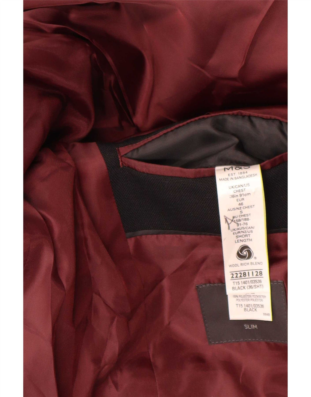 Marks & Spencer muška uska jakna sa 2 gumba UK 36 Mala crna vunena