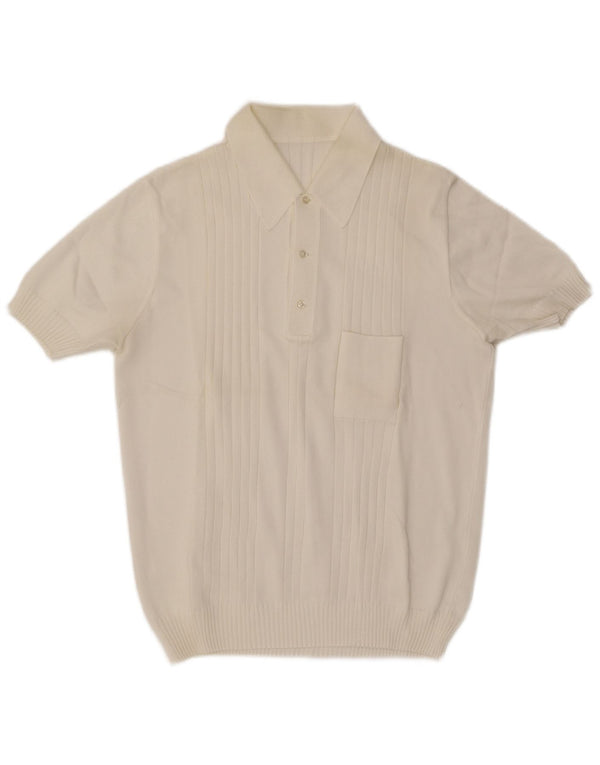 Vintage muški džemper kratkih rukava s polo izrezom srednje bijele boje