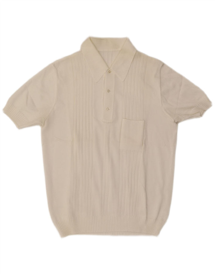 Vintage muški džemper kratkih rukava s polo izrezom srednje bijele boje