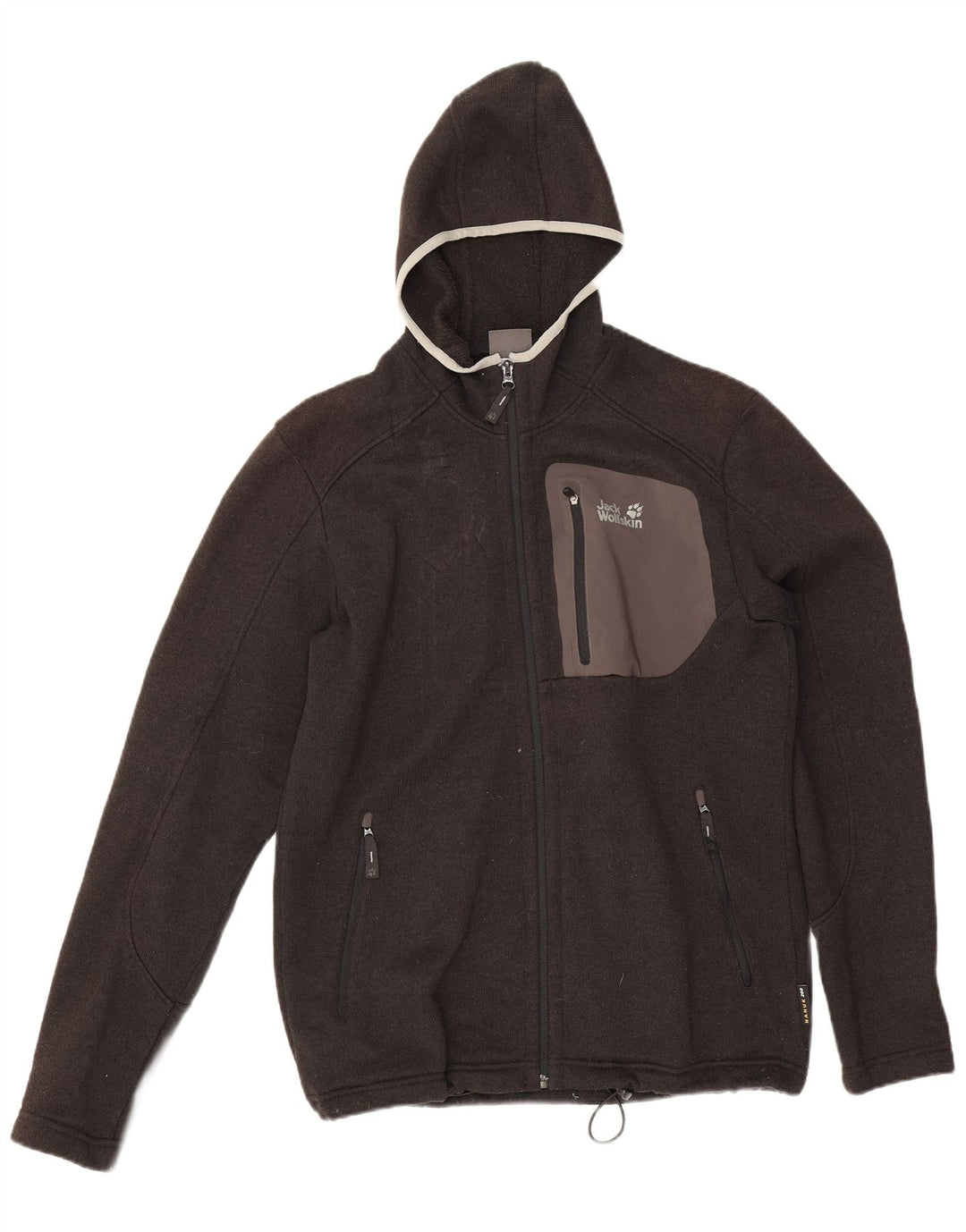 Jack Wolfskin muški pulover s kapuljačom na patentni zatvarač UK 36/38 srednje sivi poliester