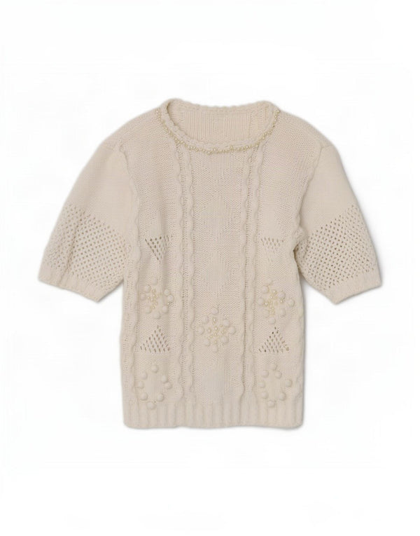 Vintage Womens Short Sleeve Boat Neck Jumper Sweater UK 10 Small White