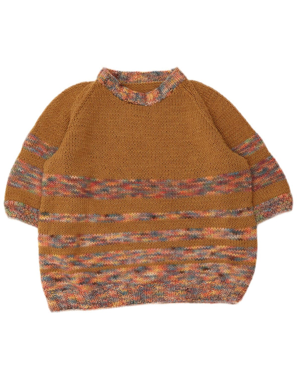 Vintage ženski džemper s okruglim izrezom UK 14 Srednje bež na pruge