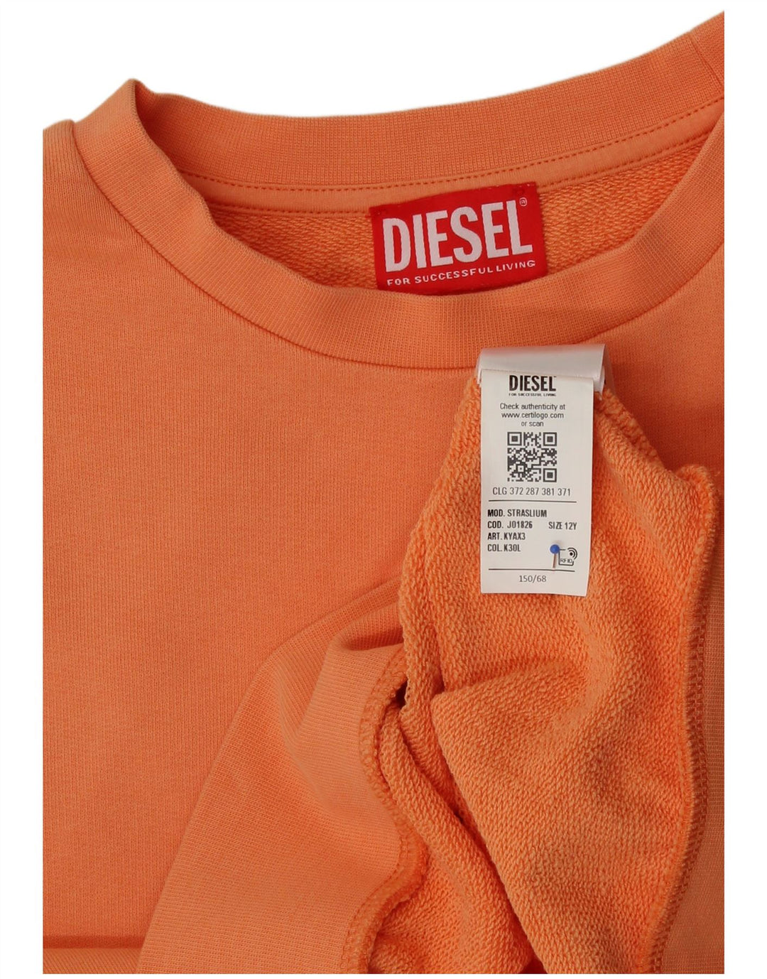 Diesel Sweatshirt majica s motivima za djevojčice 11-12 godina, narančasti pamuk