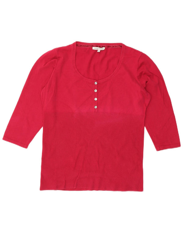 LAURA ASHLEY Ženski džemper s 3/4 rukavima s dugmadima i izrezom UK 18 XL Crveni