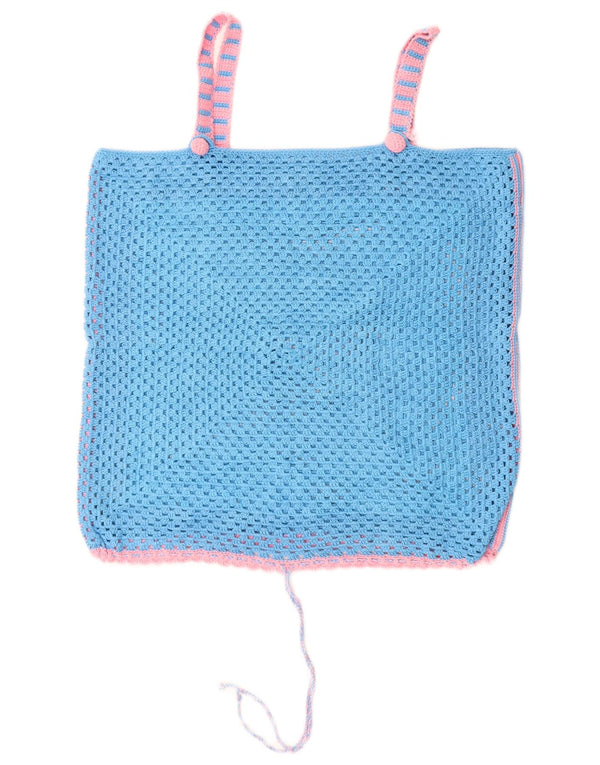 VINTAGE ženska majica s heklanim rukavima UK 14 Srednje plava