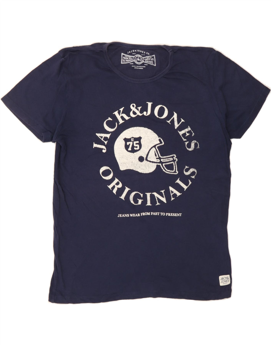 JACK & JONES Mens Graphic T-Shirt Top Large Navy Blue Vintage Jack & Jones and Second-Hand Jack & Jones from Messina Hembry 