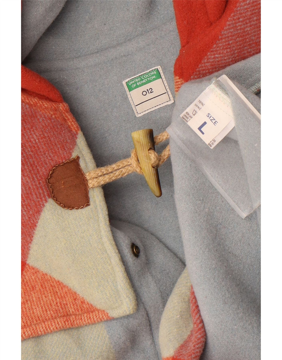 Benetton ženski duffle kaput s kapuljačom UK 16 Veliki raznobojni karirani vuneni kaput
