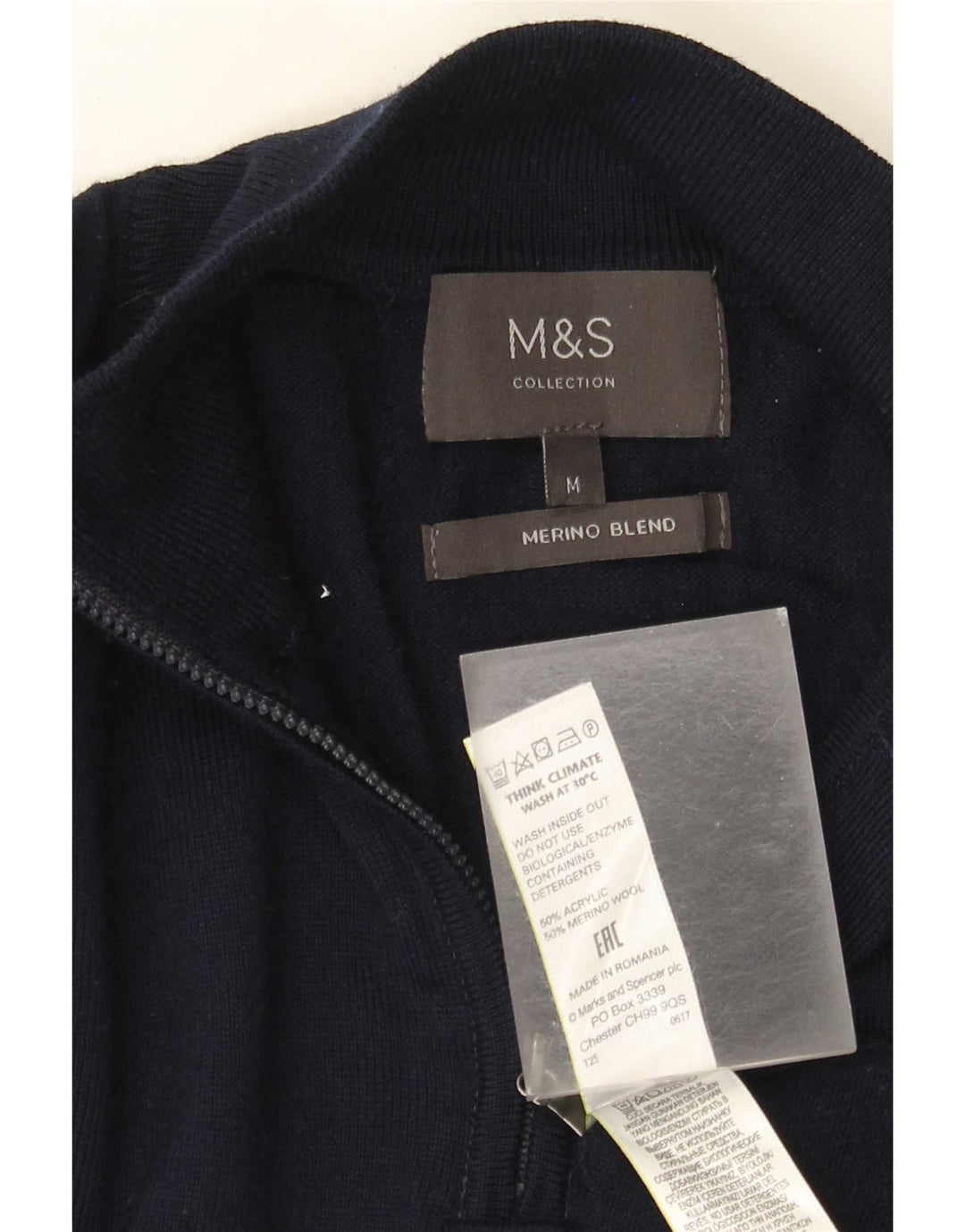 Marks & Spencer muški džemper s izrezom i srednjim tamnoplavim akrilom