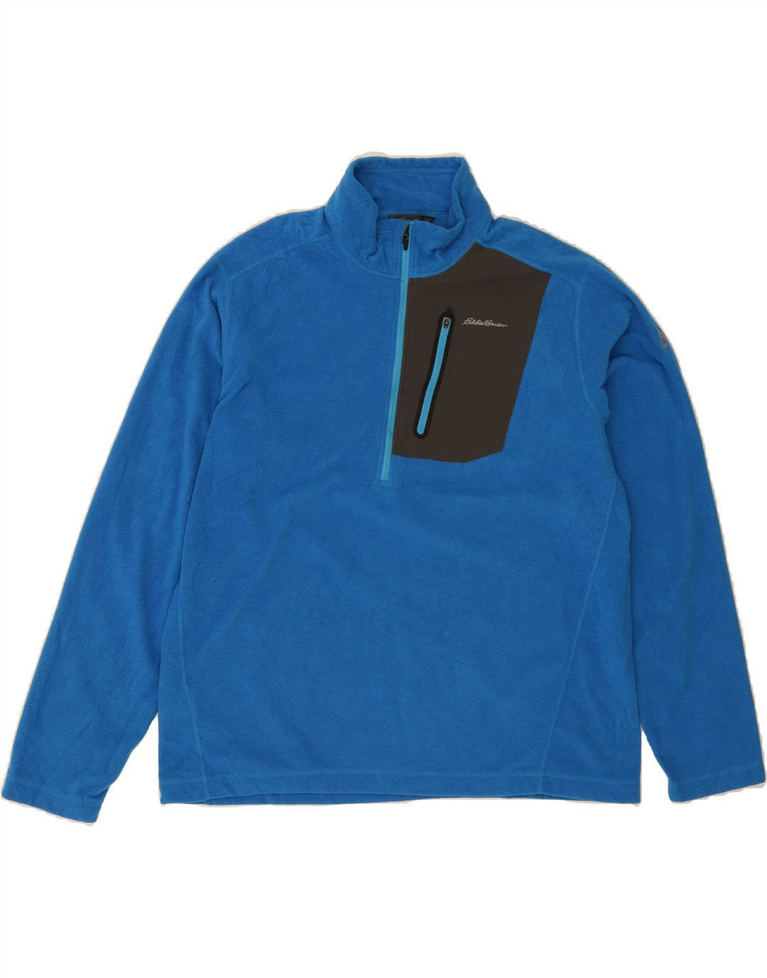 EDDIE BAUER Mens Zip Neck Fleece Jumper XL Blue Colourblock Polyester Vintage Eddie Bauer and Second-Hand Eddie Bauer from Messina Hembry 