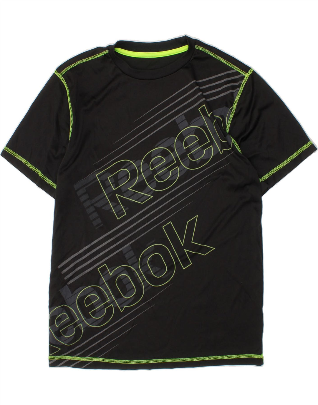 REEBOK Boys Graphic T-Shirt Top 13-14 Years Black Striped Polyester Vintage Reebok and Second-Hand Reebok from Messina Hembry 