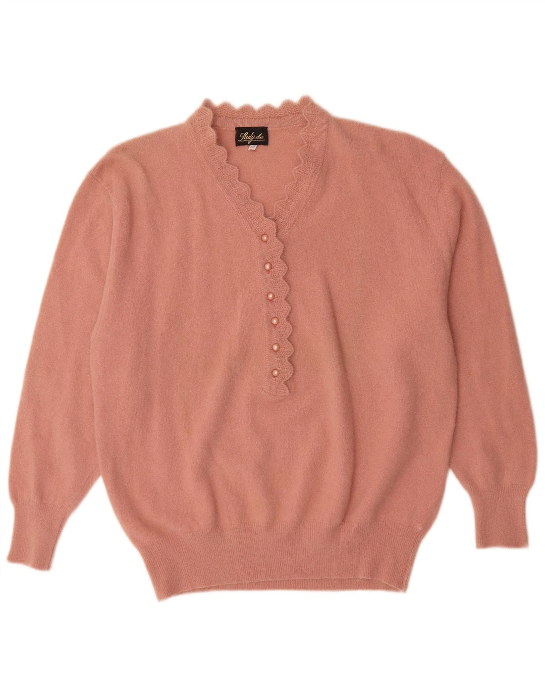 Vintage ženski džemper s dugmadima i ovratnikom IT 52 2XL Pink Angora
